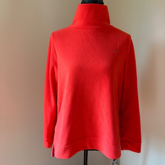 **TOMMY HILFIGER* Red Fleece Long Sleeve Sweater Size Medium - Picture 1 of 7